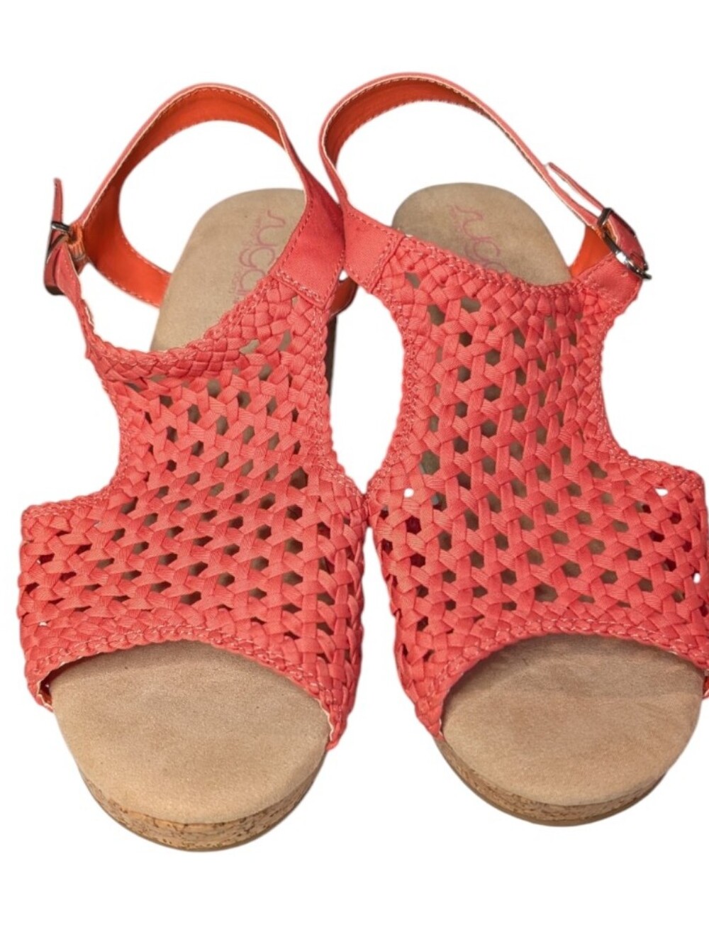 Sugar Jollie Coral Crochet Cork Wedge Sandal Memory Foam Comfort Boho Summer 8.5